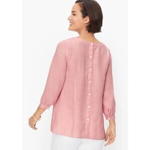 Talbots Womens Pink 100% Linen Button-Back Cross Dyed Boho Oversized Blouse XL